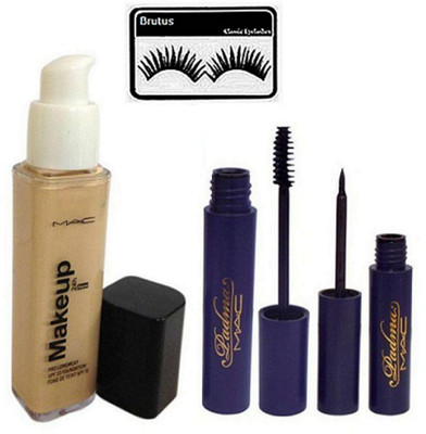

brutus Eyelashes,Mac Makeup Pro Longwear Foundation , eyeLiner, mascara(Set of 4)