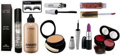 

Caroline Eyelashes, Mac Prep+Prime Pearl Primer, Two way compact, Face & Body Foundation, 2 Shades Blusher, Matte Finish Herion Lipstick, Brooke Candy Eyeliner & Mascara, Lipgloss(Set of 9)