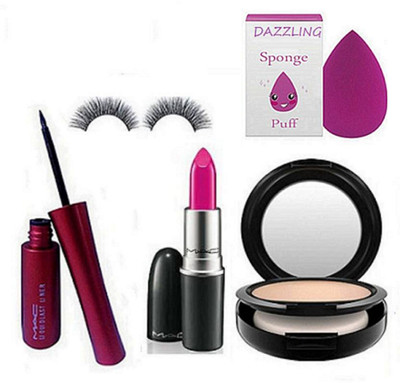 

DAZZLING Sponge Puff & Mac Eyeliner & Lipstick & Compact & Eyelashes(Set of 5)