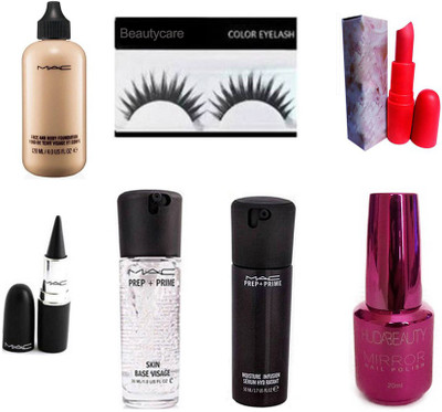 

beautycare combo set of face and body foundation eyelashes giambattista lipstick kajal prep+prime visage and serum nail paint(Set of 7)