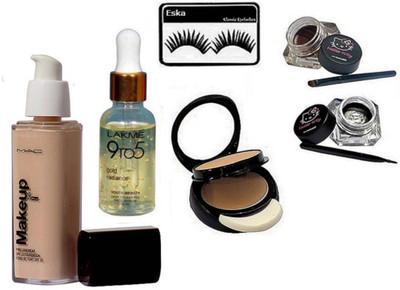 

eska Eyelashes, Two way Compact Makeup Pro Longwear Foundation, Two Eyeliner, 9to5 Face Serum(Set of 5)