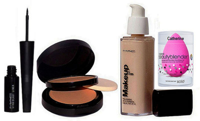 

catherine Sponge puff, Mac makeup pro long wear spf 30 foundation,powder plus Foundation Two Way Compact& Liquid Last Liner(Set of 4)