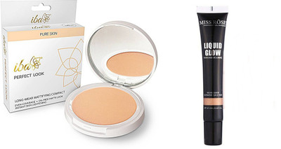

iba Perfect Look Long Wear Mattifying Compact Fair Pearl 01 and miss rose Liquid Highlighter Illuminator Gold Glowing 07 combo(Set of 2)