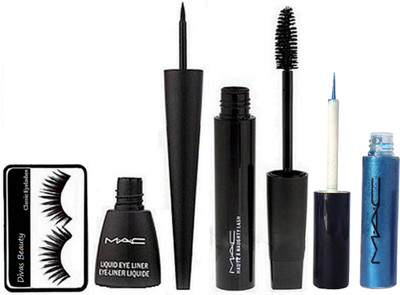 

Divas Beauty Eyelashes, Mac Liquid Eyeliner, Haute and Naughty Mascara with Gliter Eyeliner(Set of 4)