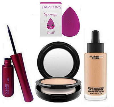 

DAZZLING Sponge Puff & Mac Eyeliner & Face Compact &Macthmaster Foundation(Set of 4)