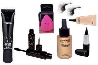 

tiara Sponge puff , prep+Prime Bb beauty Blam Cream , 2 in 1 Eyeliner & mascara . Stick kaj. , Highlighter , select up concealer , eyelashes(Set of 7)