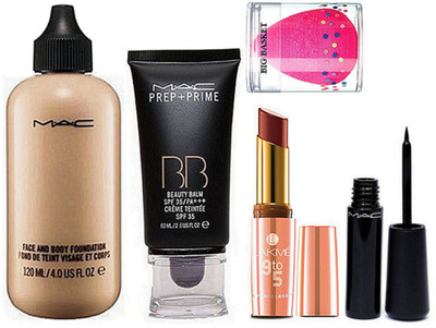 

big basket Sponge Puff & Face and Body Foundation, Prep+Prime BB Foundation, Matte Lipstick & liquid eyeliner(Set of 5)