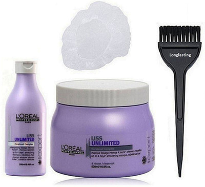 

Longlasting Hair Brush&L'Oreal Professionnel Liss Unlimited Masque & Shampoo ,Shower Cap(Set of 4)