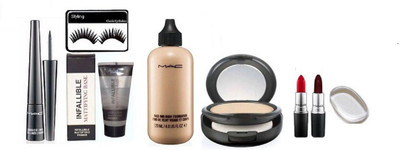 

styling Eyelashes, LiquidLast Eyeliner ,Compact, Lipsticks, Face & Body Foundation ,Silicon Puff , Primer(Set of 8)