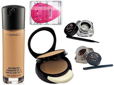 

brutus Sponge Puff,Mac Matchmaster Liquid Foundation, Hello kitty Two Way Eyeliner, Two way Eyeliner(Set of 4)