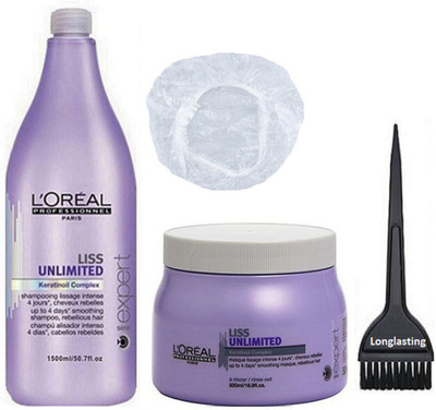 

longlasting Hair Brush, Liss Unlimited Shampoo ,Spa , Shower cap(Set of 4)