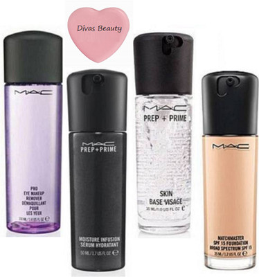 divas beauty Silicon puff, Matchmaster Foundation, Pro Eye makeup remover, Prep+prime Moisture infusion serum, Skin base visage primer(Set of 5)