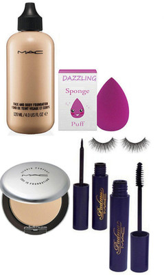 

DAZZLING Sponge Puff & Mac Face And Body Foundation & Studio Perfect Compact & Padma Eyeliner & Mascara & Eyelashes(Set of 6)