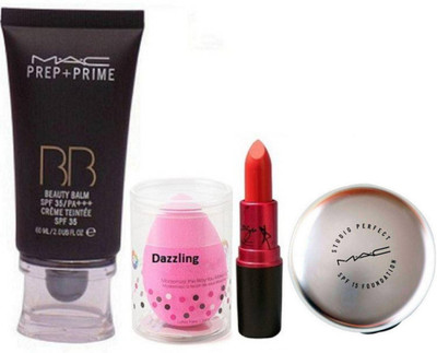 

DAZZLING Sponge Puff & Mac Prep-Prime BB Beauty Balm Foundation,Studio Perfect Compact,Lady Gaga Lipstick(Set of 4)