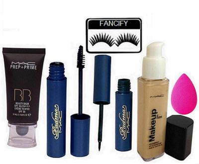 

Fancify Eyelashes, BB Beauty Balm Cream,Padma Liner,Mascara, Makeup Pro Long Wear Foundation With Sponge puff(Set of 6)