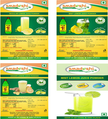 

smadeshi Regular Lemon juice zip pack (100 grams), Ginger Lemon juice zip pack (100 grams), Mint Lemon juice zip pack (100 grams) with Mint Lemon juice pouch pack (17 garam)(100 g, Pack of 4)