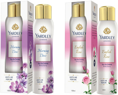 

Yardley London Morning Dew and English Rose EDT Body Spray for Women 120ML Each (Pack of 2) Perfume Body Spray - For Women(240 ml, Pack of 2)