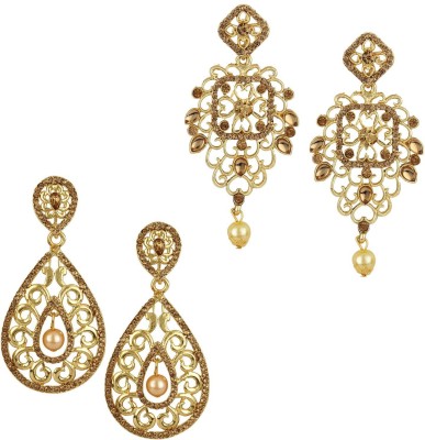 JEWELS GURU Designer look Cubic Zirconia, Pearl Alloy Earring Set