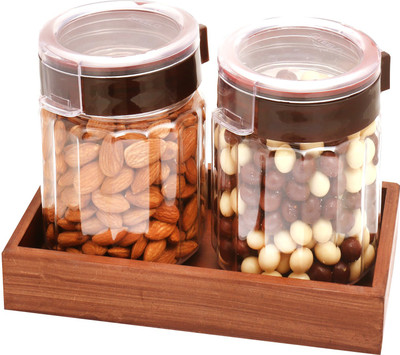 

Ghasitaram Gifts Chocolate Hampers-Set of 2 Almonds, Nutties Air Tight Containers with Wooden Tray Combo(4)