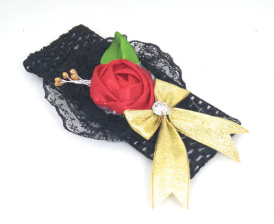 

SKD Elastic Baby Girls Headband Rose hair Band with bow / hair Accessories / Head band / Black - Red -001 Head Band(Black)
