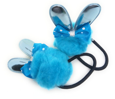 

SKD Pair of Cute Pom Pom Fur Ball Elastic Rubber Bands with BOW, Hair Accessories for Girls/Kids D - 002 Rubber Band(Blue)