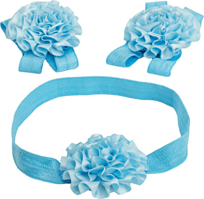 

NeedyBee Flower Bunch Kids Baby Girls Headband and Barefoot Sandal Combo Hair Accessory Set(Blue)