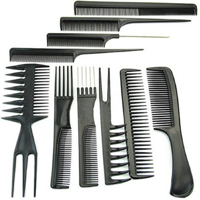 

BOXO Hair Styling combs Set For Salon And Home Use For Men And Women, 10 Pcs, Black