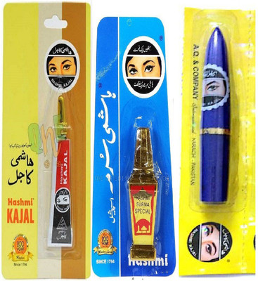 

hashmi Women's Kajal Tube, Surma and Khol Kajal Pack of 3(black)