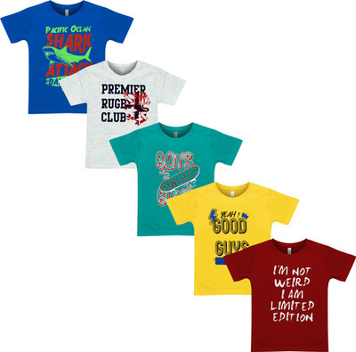 Motus Boys Printed Cotton T Shirt(Multicolor, Pack of 5) Flipkart