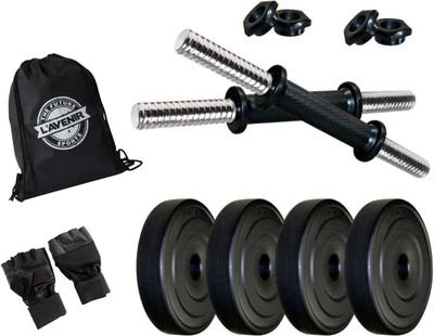 

L'AVENIR HOME GYM of 8kg (4*2kg) PVC PLATES +2 DUMBBELL RODS with Bag & Gloves Gym & Fitness Kit