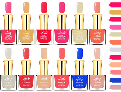 

Lady Fashion Extra Shine Long Wear Durable Nail Polish Combo (Set of 12 Nail Polishes) Pink, Nude, Peach, Baby Pink, Red, Magenta, Voilet, Blue, Bright Pink, Silver, Mauve, Light Nude(Pack of 12)