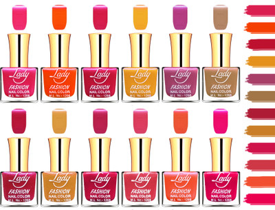 

Lady Fashion Extra Shine Long Wear Durable Nail Polish Combo (Set of 12 Nail Polishes) Golden, Pink, Orange, Wine, Nude, Mauve, Copper, Peach, Purple, Magenta, Mettalic Grey, Frosted Pink(Pack of 12)
