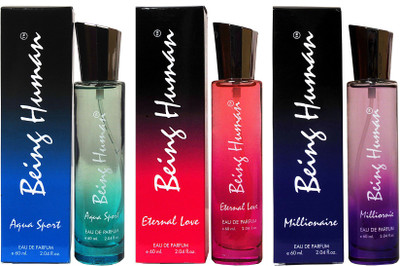 

Being Human Perfume Aqua Sport, Eternal Love & Millionaire (Set of 3) Eau de Parfum - 60 ml(For Men & Women)