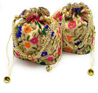 

Satyam Kraft Diwali Gift Designer Royal Ethnic Clutch Potli Batwa Wallet Bag with Beads Work (Pack of 2) Potli(Multicolor)