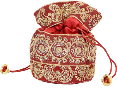 

Baisa Handmade Silk Embroidery Potli Pouch(Maroon)