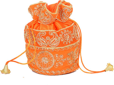 

Baisa Handmade Silk Embroidery Potli Pouch(Orange)