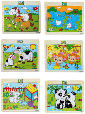 

FLICK IN Wooden Animal Jigsaw Puzzles 20 pieces For Small Children Kids Set of 6 (18X15cm)(6 Pieces)