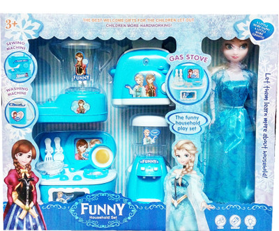 

TALKING GANESHA Frozen Household Appliances Set with ELSA DOLL + BREAD TOASTER + STOVE + MIXER + WATER DISPENSER with lights, motion & sound for kids toy