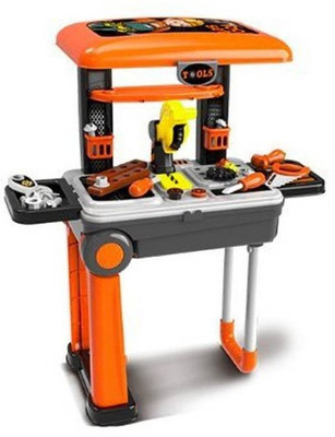 

AS.TOYS Prince Toys Children's Play Toys Twist Trolley Case Workbench 2 in 1 tool set desk project luggage Box Suitcase Trolley suitcase Case (color: orange)