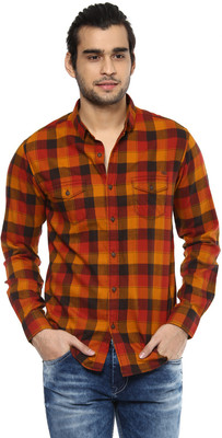 mufti mustard yellow checked casual shirt