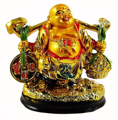 

ARTISTIC INDIA Laughing buddha Decorative Showpiece - 11 cm(Polyresin, Gold)
