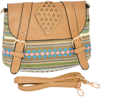

minaar Women Evening/Party, Casual, Formal Beige Leatherette, Canvas Sling Bag