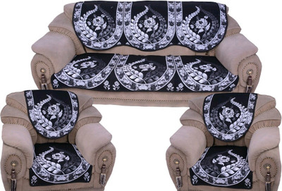 Multitex Velvet 3+2 Seater Sofa Floral Cover(Pack of 6 Black)