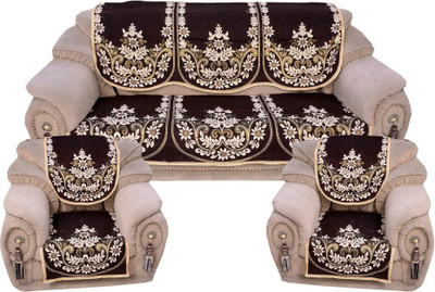 Multitex Cotton 3+2 Seater Sofa Floral Cover(Pack of 6 Brown)