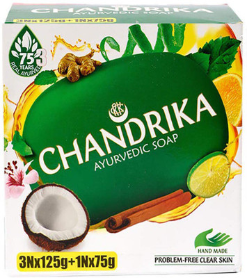 

CHANDRIKA Ayurvedic Handmade Soap 125g x 3 + 75 x 1(450 g, Pack of 4)