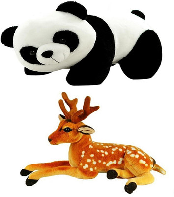 MEGAEMART PANDA[58CM] AND DEER[49CM] ANIMAL SOFT TOYS - 58 cm(Multicolor)
