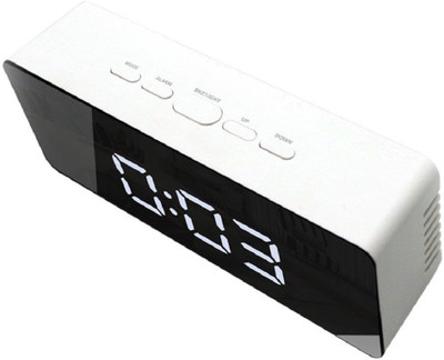 Buffy Digital Mirror Finish Clock With Dual Power Option (Rectangular), White Clock