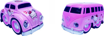 

Emob Pull Back Pink Cartoon Printed Metal Model Car and Van Toy with Light and Sound Features(Multicolor)