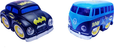 

Emob Pull Back Black Cartoon Printed Metal Model Car and Van Toy with Light and Sound Features(Multicolor)