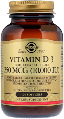 

Solgar Solgar, Vitamin D3 (Cholecalciferol), 250 mcg, 10,000 IU, 120 Softgels(120 No)